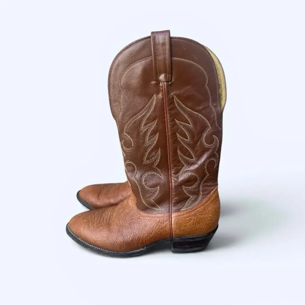 Nocona Cowboy Boots Men’s 9.5D Brown Leather Western Made in USA Classic Vintage